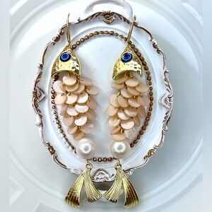 Handmade Freshwater Edison Pearl 11-12mm Fish 🐟 Gold Plated S925 Posts Earrings